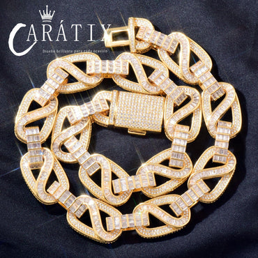 CARÁTIX 18mm / 20mm T Square Cuban Link Chain Necklace – Iced Out Hip Hop Jewelry for Men | Trendy Rapper Bracelet Style - CaratixJewelry
