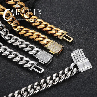 CARÁTIX 18mm Cuban Link Choker Necklace – Custom CZ Clasp Iced Out Hip Hop Miami Chain Jewelry for Men | Thick Bling Gift - CaratixJewelry