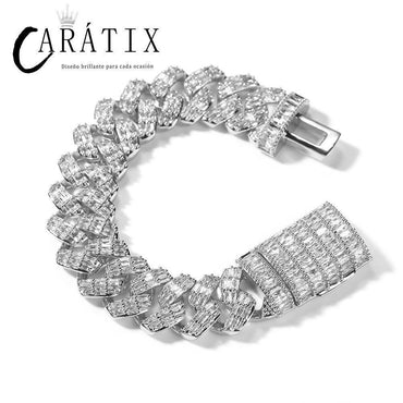 CARÁTIX 19mm Square Rhombus Cuban Link Chain Bracelet – 3A+ CZ Iced Out Hip Hop Bling Jewelry for Men | Solid Rapper Gift - CaratixJewelry