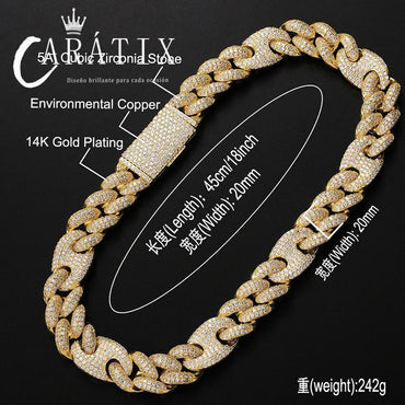 CARÁTIX 20mm Coffee Bean Cuban Chain | CZ Iced Out Hip Hop Necklace for Men - CaratixJewelry