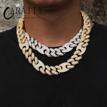 CARÁTIX – 20mm Solid Coffee Bean Cuban Miami Link Chain Necklace | 5A+ CZ Bling Iced Hip Hop Jewelry for Men - CaratixJewelry