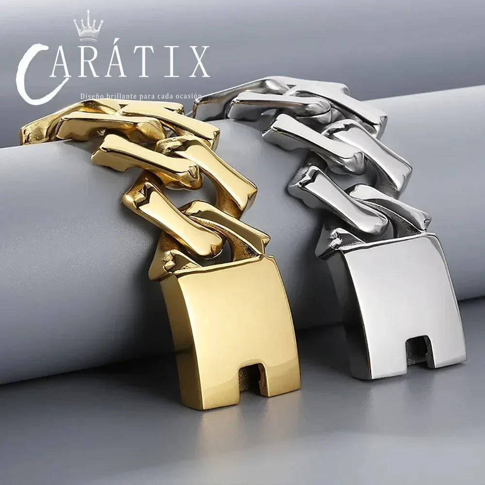 CARÁTIX 32mm Gold-Plated Stainless Steel Cuban Link Chain Necklace – Bold Hip Hop Jewelry for Men - CaratixJewelry