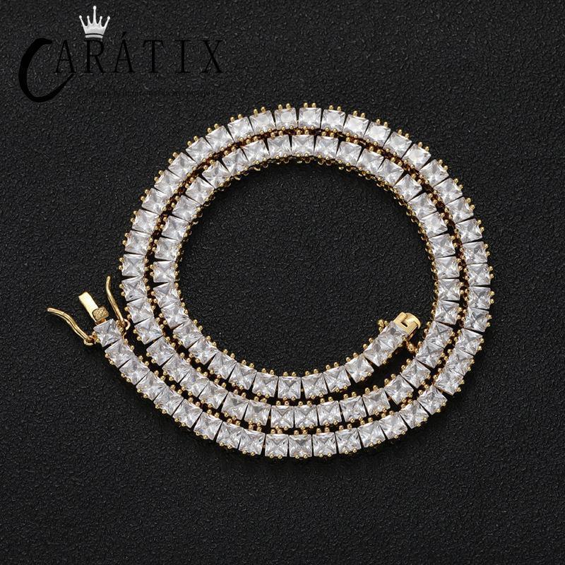 CARÁTIX 4×4mm Square CZ Tennis Link Bracelet – Iced Out Hip Hop Bling Jewelry for Men & Women in Gold & Silver - CaratixJewelry
