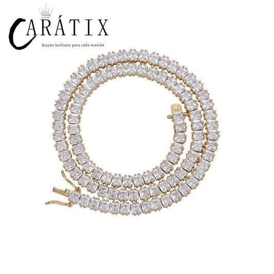 CARÁTIX 4×4mm Square CZ Tennis Link Bracelet – Iced Out Hip Hop Bling Jewelry for Men & Women in Gold & Silver - CaratixJewelry