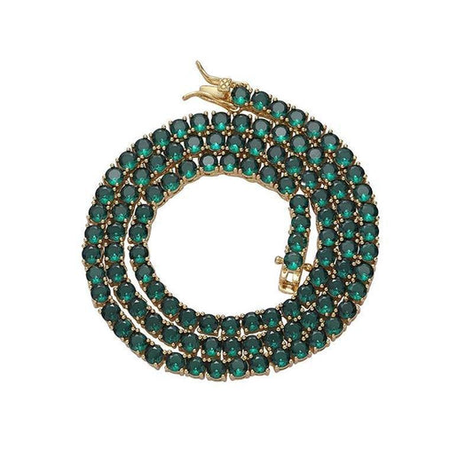 CARÁTIX 4mm Green CZ Tennis Chain Necklace – Iced Out 1-Row Bling Hip Hop Jewelry for Men & Women - CaratixJewelry