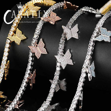 CARÁTIX 4mm Iced Out CZ Butterfly Tennis Link Choker Necklace - CaratixJewelry