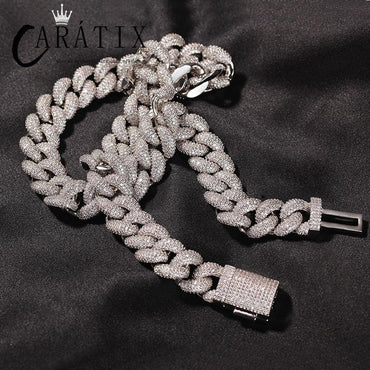 CARÁTIX 5 Row Iced Out Cuban Link Chain Necklace – Round CZ Hip Hop Bling Jewelry for Men | Rapper Choker Gift - CaratixJewelry