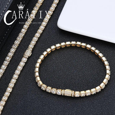 CARÁTIX 5mm AAAAA Zircon Tennis Bracelet – Gold/Silver Plated Women’s Jewelry with Flip Buckle - CaratixJewelry