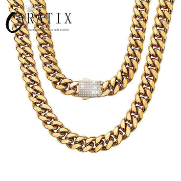 CARÁTIX 6–14mm Stainless Steel Cuban Link Chain Necklace – Heavy CZ Iced Out Hip Hop Jewelry for Men | Box Lock Rapper Chain - CaratixJewelry