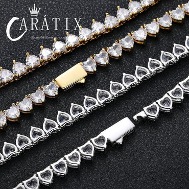 CARÁTIX 6mm Heart Tennis Chain Necklace – Bling CZ Fashion Jewelry Gift for Women - CaratixJewelry