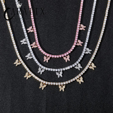 CARÁTIX 6PCS Butterfly CZ Tennis Chain Necklace – 4mm Iced Out Hip Hop Bling Choker for Women & Men | Rapper Jewelry Gift - CaratixJewelry