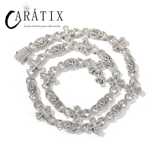 CARÁTIX - 7"-20" Hip Hop 5A+ CZ Stone Paved Bling Iced Out Devil Eye Cross Link Chain Bracelet for Men Women Rapper Jewelry Valentine's Day Gift for Men & Girls & Boys Mothers' Day Gift #Springtok - CaratixJewelry
