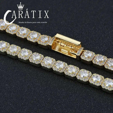 CARÁTIX 7mm 5A Zircon Cluster Tennis Chain Necklace – Square Sparkling CZ Link Jewelry for Him & Her - CaratixJewelry