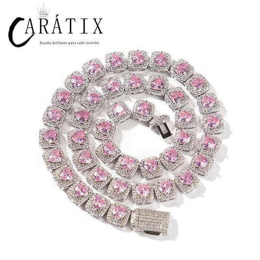 CARÁTIX 9.5mm Heart CZ Tennis Chain Bracelet & Necklace – Iced Out Hip Hop Bling Jewelry for Men & Women - CaratixJewelry