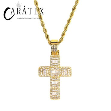 CARÁTIX Bubble Letter Baguette Cross Pendant Necklace - CaratixJewelry