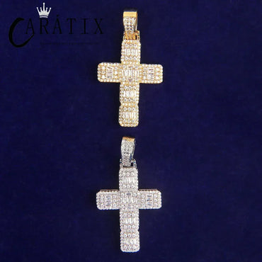 CARÁTIX Bubble Letter Baguette Cross Pendant Necklace - CaratixJewelry