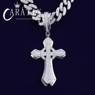 Bubble Letter Iced Out Circle Cross Pendant Necklace - CaratixJewelry