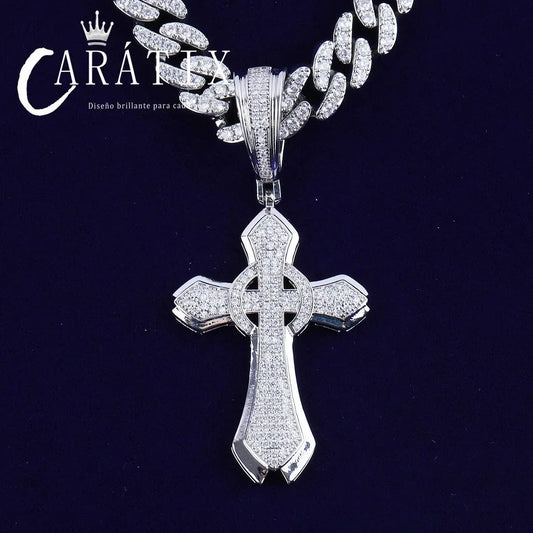 Bubble Letter Iced Out Circle Cross Pendant Necklace - CaratixJewelry