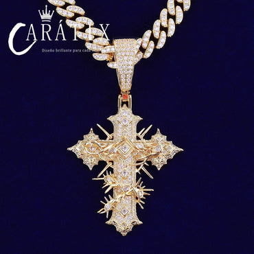 CARÁTIX Bubble Letter Iced Out Rattan Cross Pendant – - CaratixJewelry