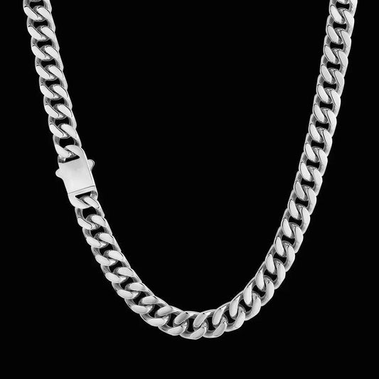 CARÁTIX Chunky Stainless Steel Miami Flat Curb Cuban Link Chain Necklace – High Polished Men’s Jewelry - CaratixJewelry