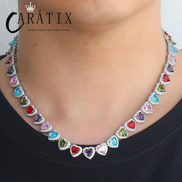 CARÁTIX Colorful Hearts Tennis Chain | CZ Iced Out Hip Hop Choker Necklace for Men & Women - CaratixJewelry