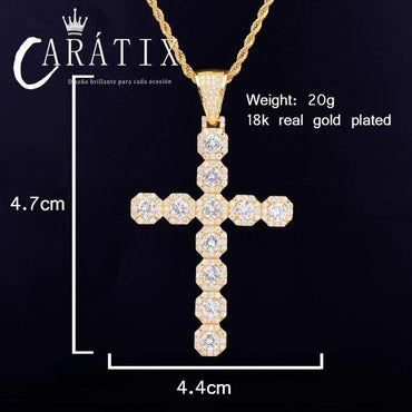 CARÁTIX Cross Pendant Necklace – Golden CZ Hip Hop Jewelry - CaratixJewelry