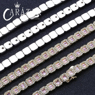 CARÁTIX Dainty Pink CZ Cluster Tennis Necklace – Clear Rectangle Cubic Zirconia Chain Jewelry for Women - CaratixJewelry