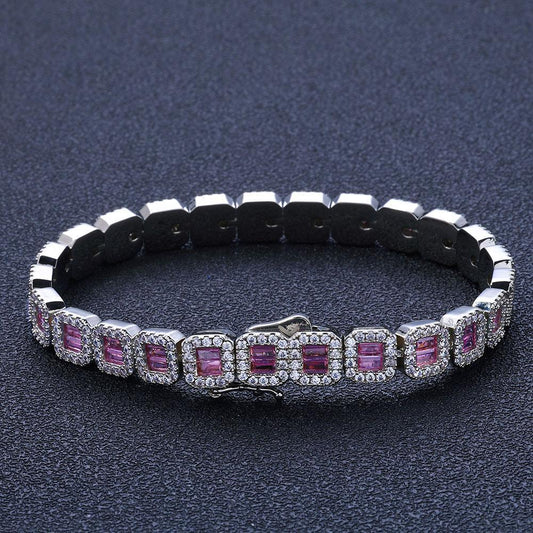 CARÁTIX Dainty Pink CZ Cluster Tennis Necklace – Clear Rectangle Cubic Zirconia Chain Jewelry for Women - CaratixJewelry