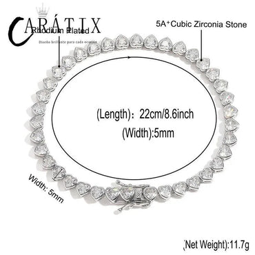 CARÁTIX Heart CZ Tennis Chain Necklace – Iced Out Hip Hop Bling Choker for Men & Women (Unisex Lovers Jewelry) - CaratixJewelry
