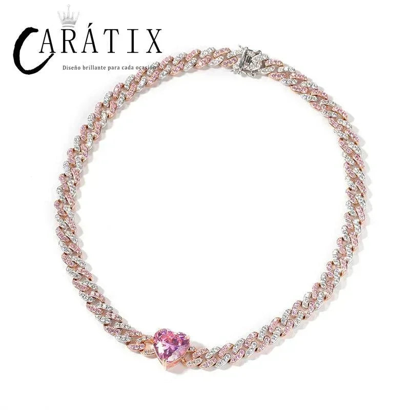 CARÁTIX Heart & Square CZ Iced Out Cuban Link Chain Necklace – AAA+ Claw Setting Hip Hop Bling Jewelry for Men & Women | Gift - CaratixJewelry