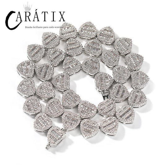 CARÁTIX – Hearts Link Chain Necklace | Iced Out CZ Bling Hip Hop Jewelry for Men & Women, Rapper Street Style - CaratixJewelry
