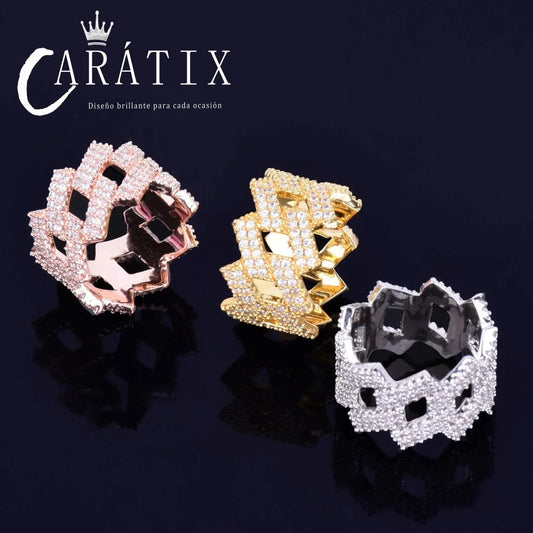 CARÁTIX Hip-Hop Rhombus Cuban Ring – Real Electroplating Fashion Personality Hipster Solid Men's Ring | High-Quality Hip-Hop Jewelry - CaratixJewelry