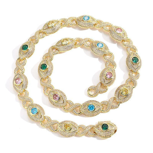CARÁTIX Hip Hop Round Cuban Chain Necklace – Colorful CZ Iced Out Infinity Link Jewelry for Men & Women - CaratixJewelry