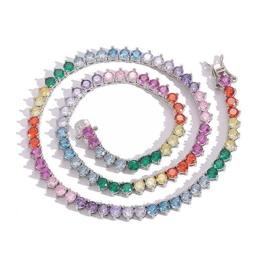 CARÁTIX Multicolor 5mm Tennis Chain | CZ Iced Out Hip Hop Choker Necklace for Men & Women - CaratixJewelry