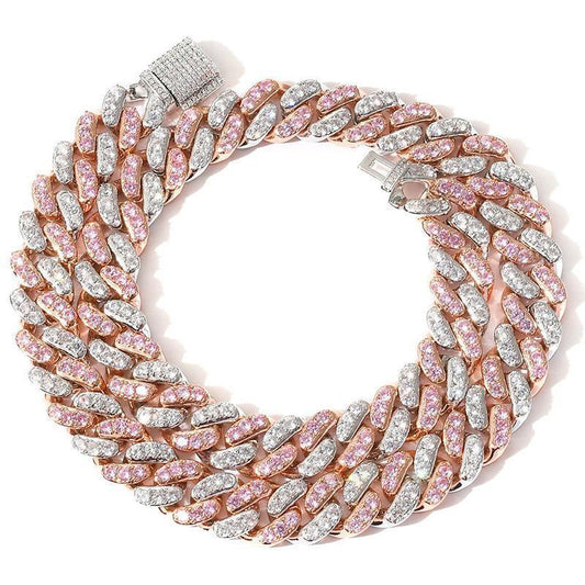 CARÁTIX Pink & White AAA CZ Cuban Link Chain Necklace – Iced Out Round Hip Hop Bling Jewelry for Men & Women | Fashion Choker Gift - CaratixJewelry