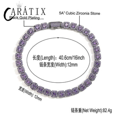 CARÁTIX Purple CZ Tennis Chain | 12mm Iced Out Square Link Bracelet & Necklace for Men - CaratixJewelry