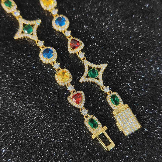 CARÁTIX Rainbow Gemstone Link Chain Necklace – Circle/Rectangle/Triangle Multicolor Choker for Women - CaratixJewelry
