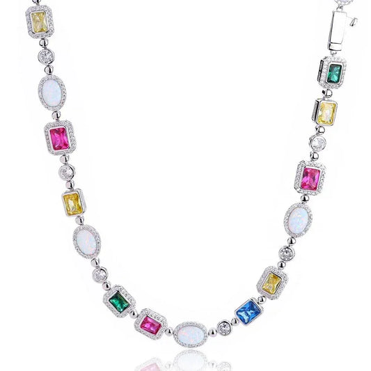 CARÁTIX Rainbow Gemstone Link Chain Necklace – Circle/Rectangle/Triangle Multicolor Choker for Women - CaratixJewelry