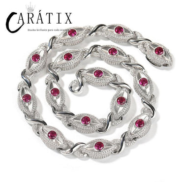 CARÁTIX Red Eyes Infinity Cuban Link Chain Necklace – 5A+ CZ Iced Out Hip Hop Bling Jewelry for Men | Rose & Silver Rapper Gift - CaratixJewelry
