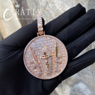 CARÁTIX Solid Back Necklace – Iced Out Gun Jesus Pendant with Big Circle Charms | Real Hip Hop Jewelry | 2025 Trend | Perfect Valentine's Day & Mother's Day Gift for Men, Women & Boys - CaratixJewelry