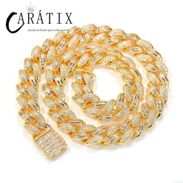 CARÁTIX Solid Cuban Link Chain | AAA CZ Iced Out Hip Hop Necklace for Men - CaratixJewelry