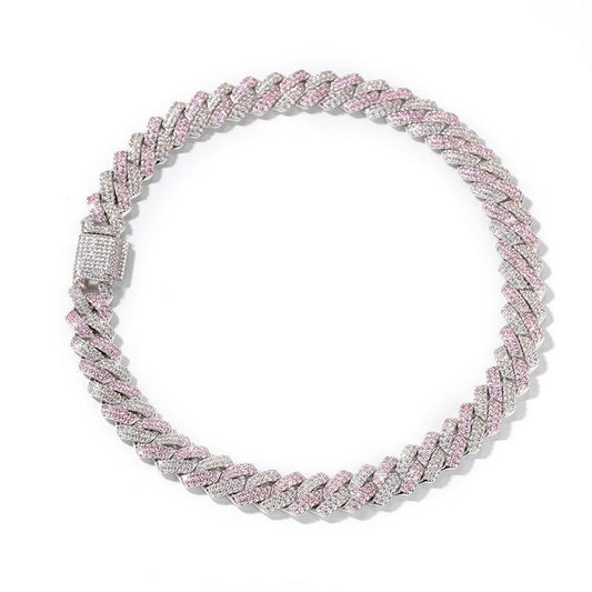 CARÁTIX Two-Tone Pink & White Cuban Link Chain Necklace – AAA CZ Iced Out Hip Hop Bling Jewelry for Men & Women | Rapper Gift - CaratixJewelry
