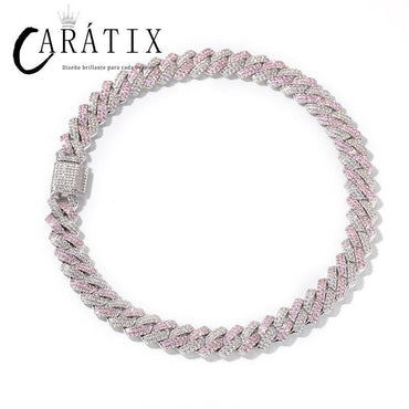 CARÁTIX Two-Tone Pink & White Cuban Link Chain Necklace – AAA CZ Iced Out Hip Hop Bling Jewelry for Men & Women | Rapper Gift - CaratixJewelry