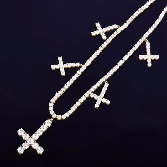 Zircon Cross Pendant Necklace – Golden Hip Hop Chain Jewelry - CaratixJewelry
