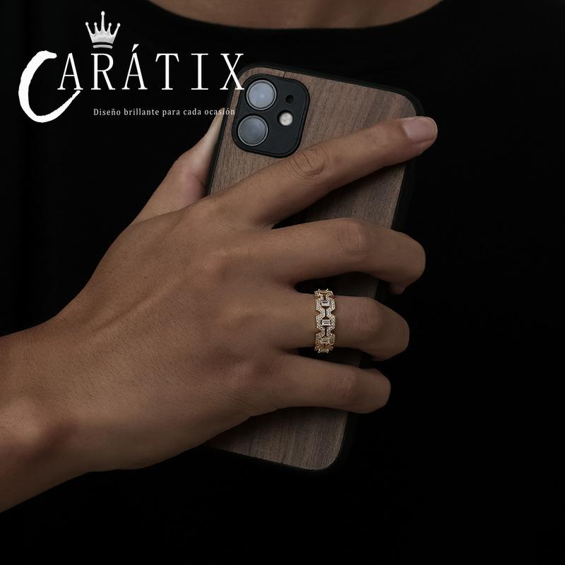 Caratix-Vintage Inlaid Square and Round Ring Couple Ring Plated Personality Simple Unisex High Quality Hip Hop Ring