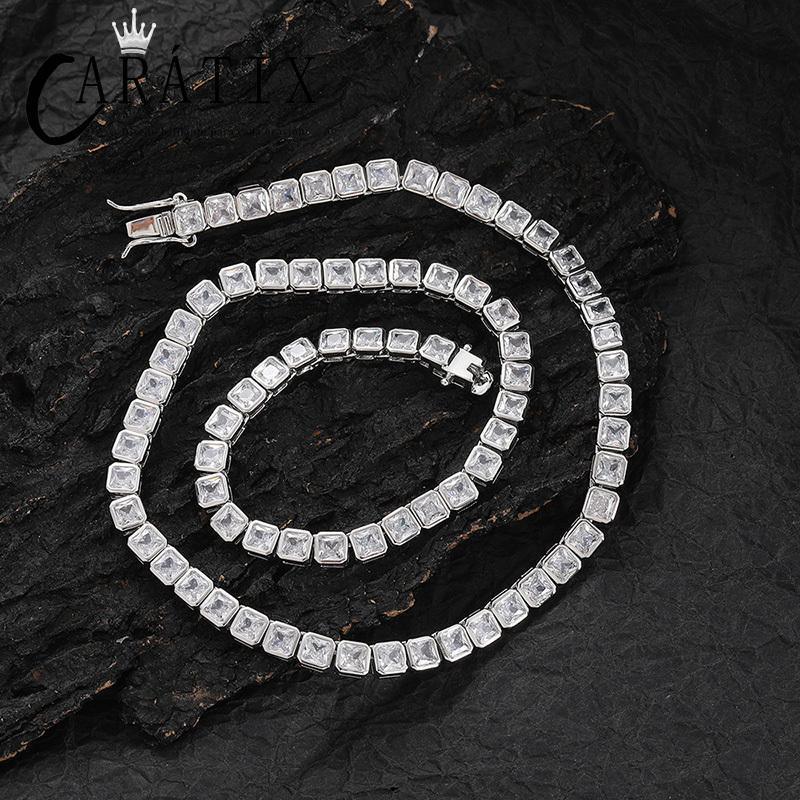 CARÁTIX 4x4mm Square CZ Tennis Chain Necklace – Iced Out Hip Hop Bling Choker for Men & Women | Zircon Cuban Link Jewelry Gift - CaratixJewelry