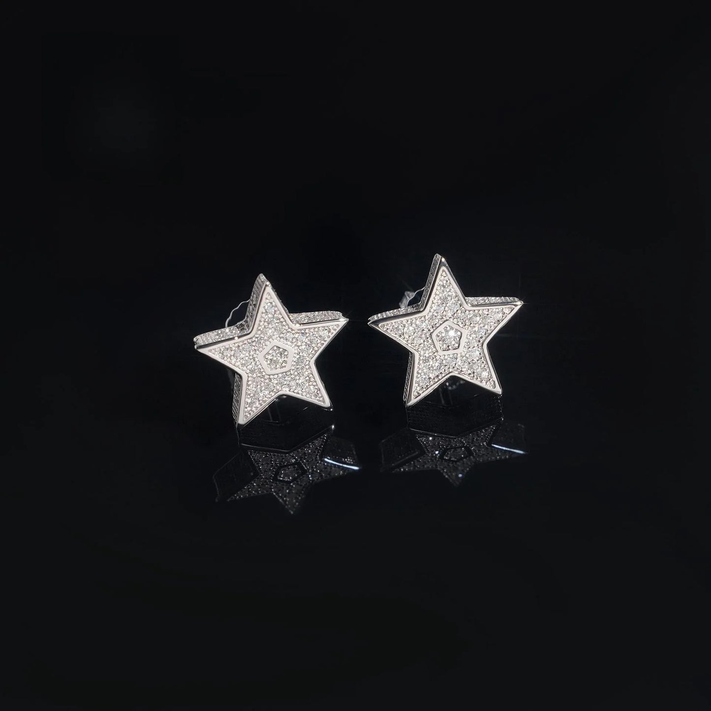 S925 Silver Star Shape Moissanite Hoop Stud Earrings Minimal Style - CaratixJewelry