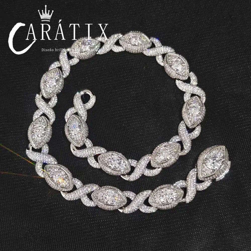 CARÁTIX 15mm Eye Shape Infinite Cuban Link Chain Necklace – Iced Out Hip Hop Bling Choker Jewelry for Women | Statement Gift