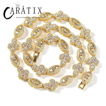 CARÁTIX Eyes & Cross Link Chain | 5A+ CZ Iced Out Hip Hop Bracelet Necklace for Men - CaratixJewelry