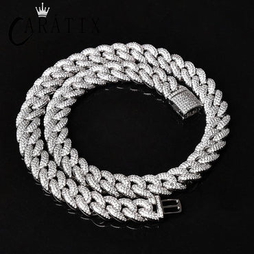 CARÁTIX – 14mm Iced Out 3-Row Round Cuban Miami Link Chain Necklace | Hip Hop CZ Cuban Chain for Men & Women